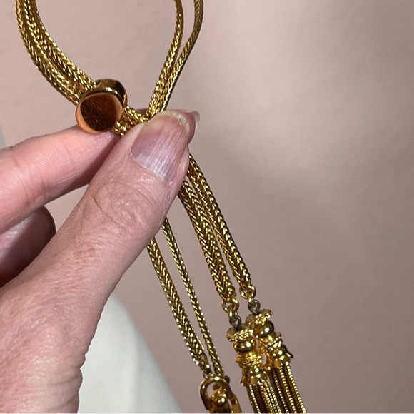 Monet Rare Vintage 1970’s Heavy Gold Lariat Bolo Mobwife Omega Chain Necklace - Picture 8 of 17